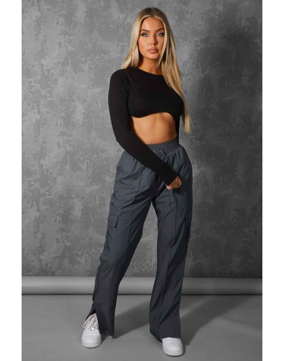 Split Hem Cargo Trousers Grey