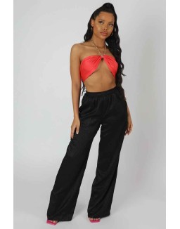 Satin Zebra Print Wide Leg Trousers Black