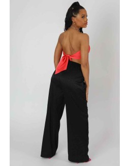 Satin Zebra Print Wide Leg Trousers Black
