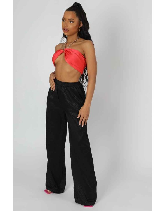 Satin Zebra Print Wide Leg Trousers Black