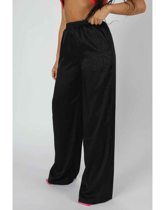 Satin Zebra Print Wide Leg Trousers Black