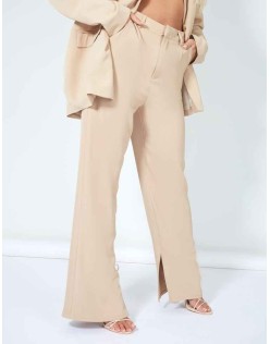 Split Detail High Waisted Dad Trouser Sand