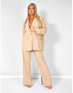 Split Detail High Waisted Dad Trouser Sand