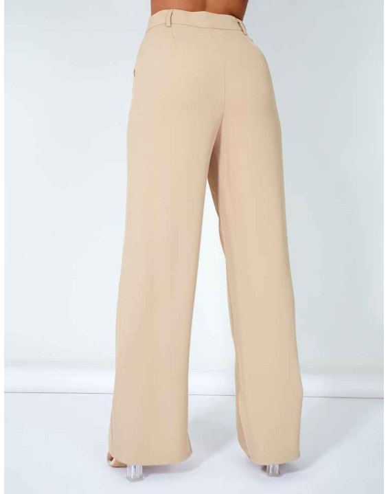 Split Detail High Waisted Dad Trouser Sand