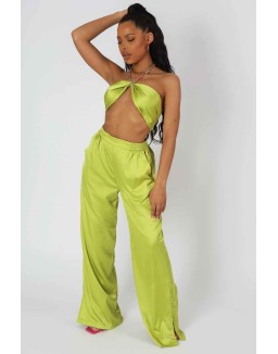 Wide Leg Satin Trousers Lime