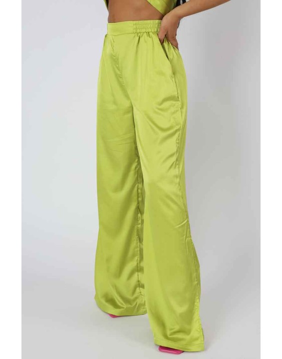 Wide Leg Satin Trousers Lime