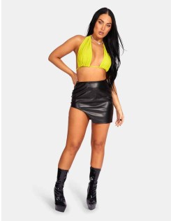 Extreme Split Pu Mini Skirt Black