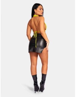 Extreme Split Pu Mini Skirt Black