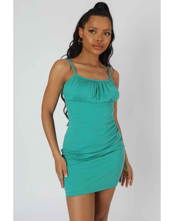Gathered Bust Cami Mini Dress Green