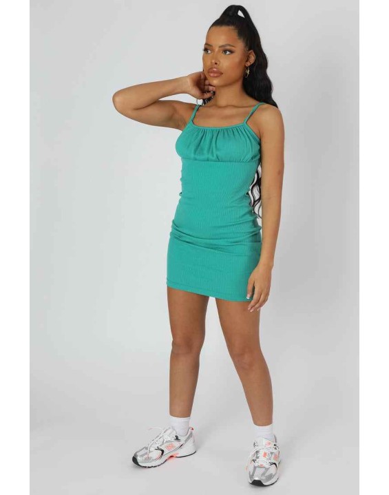 Gathered Bust Cami Mini Dress Green