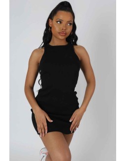 Racer Curve Hem Mini Dress Black