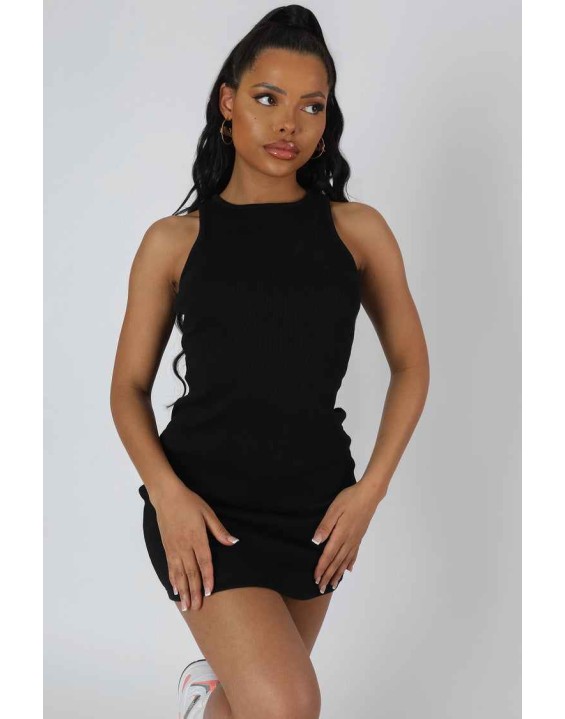 Racer Curve Hem Mini Dress Black