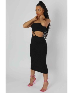 Strapless Bandeau Cut Out Detail Midi Dress Black
