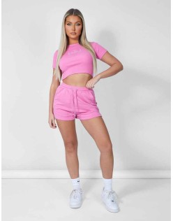Tonal Embroidery Angel Number High Waisted Runner Shorts Pink