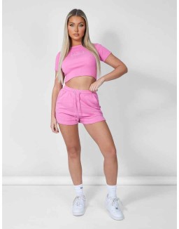 Tonal Embroidery Angel Number High Waisted Runner Shorts Pink