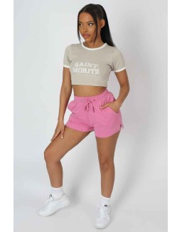 Cropped Baby Tee Saint Morez Slogan Oatmeal
