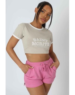 Cropped Baby Tee Saint Morez Slogan Oatmeal