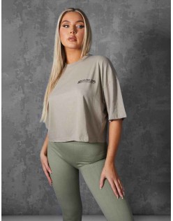 Oversized Fit Qr Detail Cropped T-Shirt Elm
