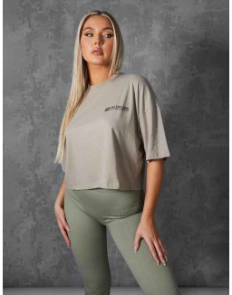Oversized Fit Qr Detail Cropped T-Shirt Elm