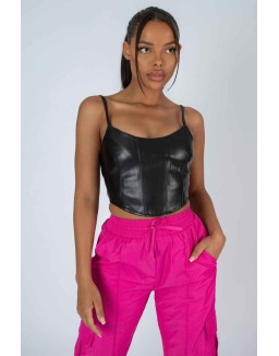 Seam Pu Corset Top Black