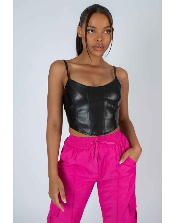 Seam Pu Corset Top Black