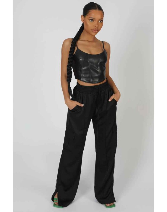 Seam Pu Corset Top Black
