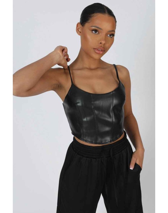 Seam Pu Corset Top Black