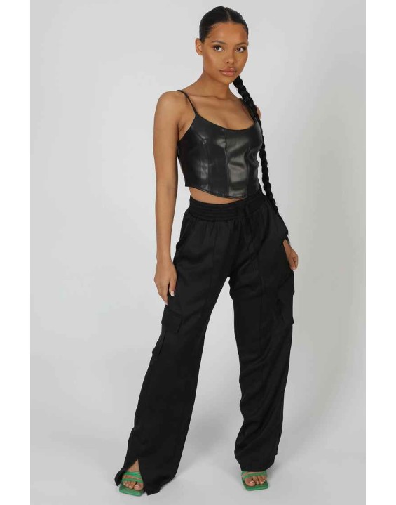 Seam Pu Corset Top Black