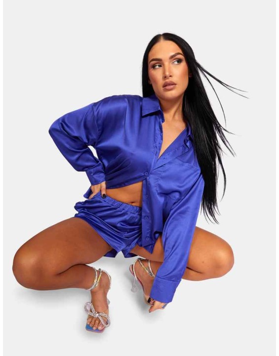 Oversized Satin Shirt Purple