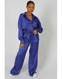 Satin Wide Leg Trousers Purple