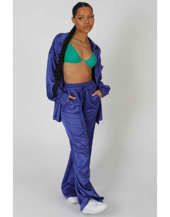 Satin Wide Leg Trousers Purple