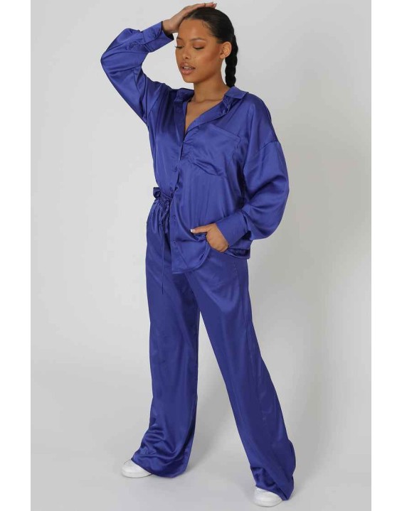 Satin Wide Leg Trousers Purple