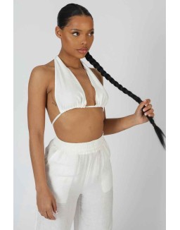 Crinkle Halterneck Top White