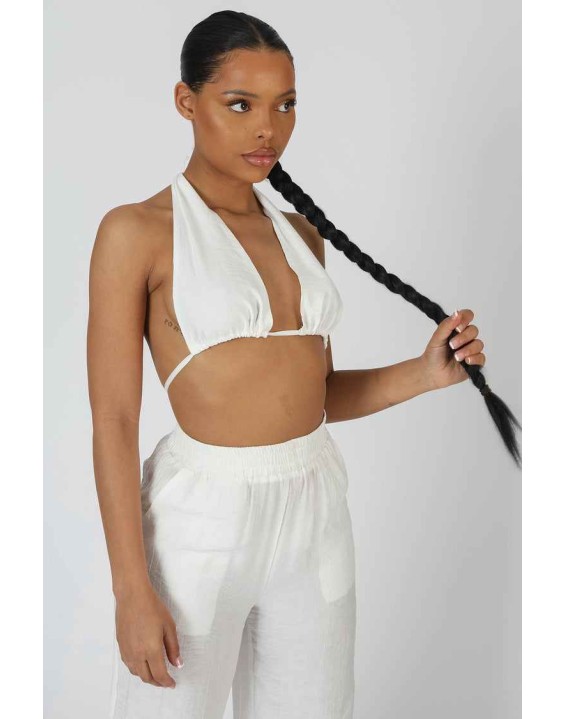 Crinkle Halterneck Top White