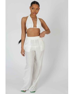 Crinkle Halterneck Top White