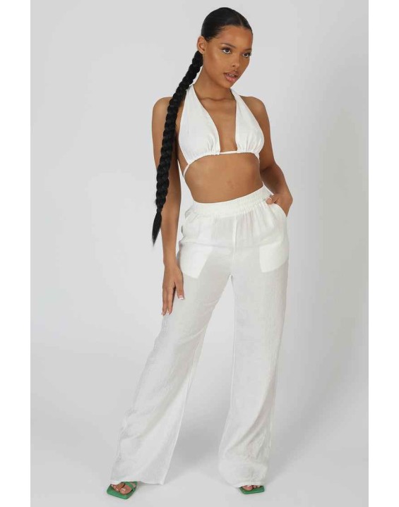 Crinkle Halterneck Top White