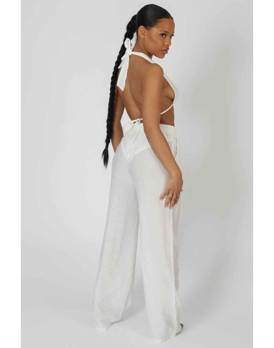 Crinkle Halterneck Top White