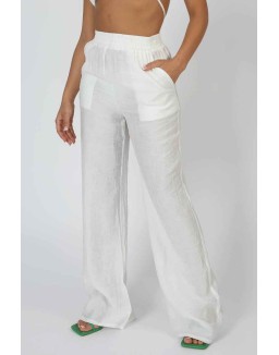 Crinkle Elasticated Waist Wide Leg Trousers White