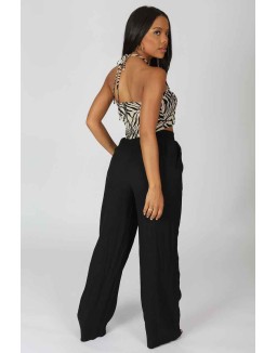 Crinkle Elasticated Waist Wide Leg Trousers Black