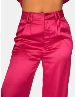 Satin Wide Leg Tailored Trousers Pink