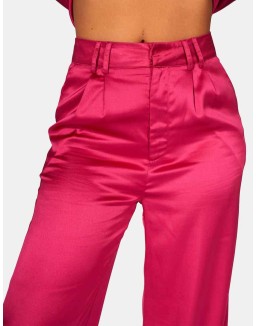 Satin Wide Leg Tailored Trousers Pink