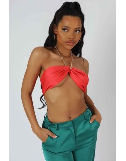 Satin Chain Halterneck Top Coral