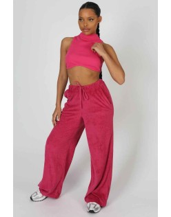 High Neck Underbust Ribbed Crop Top Pink