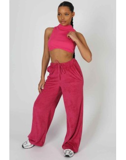 High Neck Underbust Ribbed Crop Top Pink
