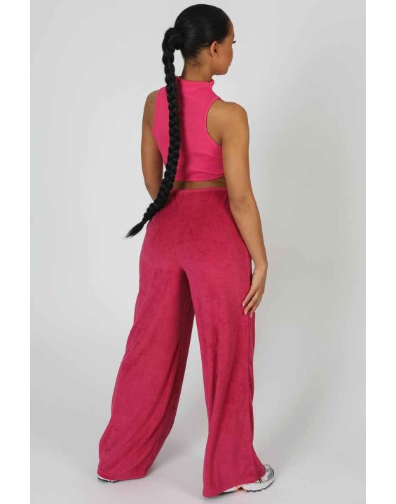 High Neck Underbust Ribbed Crop Top Pink