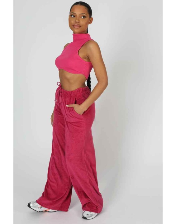 High Neck Underbust Ribbed Crop Top Pink