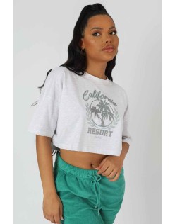 California Resort Cropped T-Shirt Oatmeal Marl