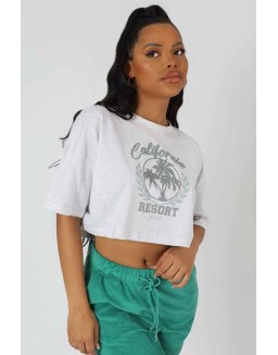 California Resort Cropped T-Shirt Oatmeal Marl