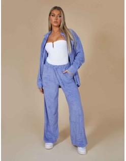 Towelling Wide Leg Joggers Purple