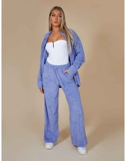 Towelling Wide Leg Joggers Purple